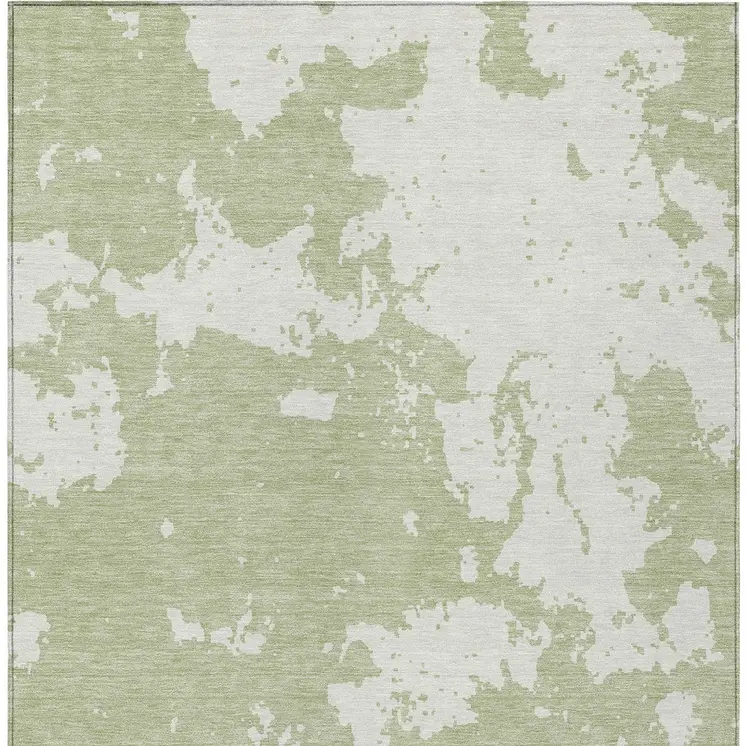 3' X 5' Artichoke Green And Ivory Abstract Washable Indoor Outdoor Area Rug