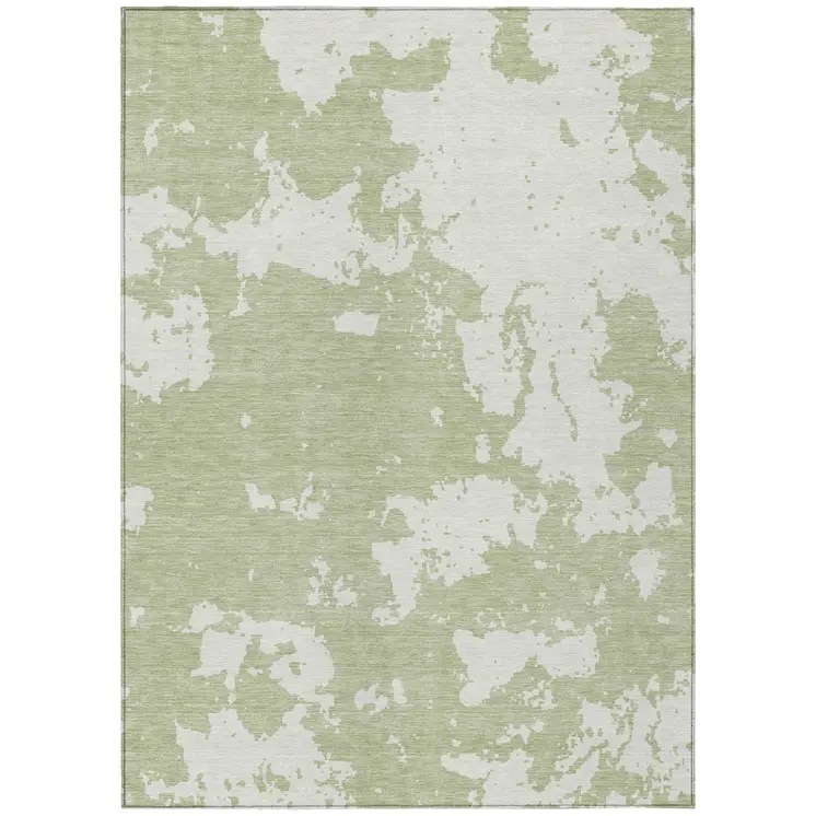 5' X 8' Artichoke Green And Ivory Abstract Washable Indoor Outdoor Area Rug