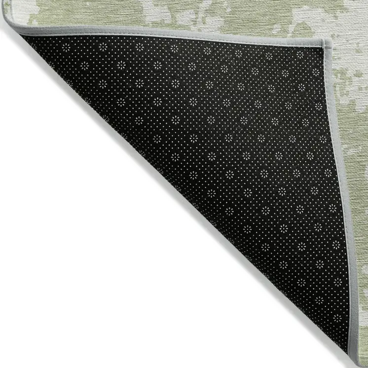 5' X 8' Artichoke Green And Ivory Abstract Washable Indoor Outdoor Area Rug