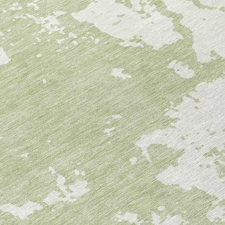8' Artichoke Green And Ivory Round Abstract Washable Indoor Outdoor Area Rug