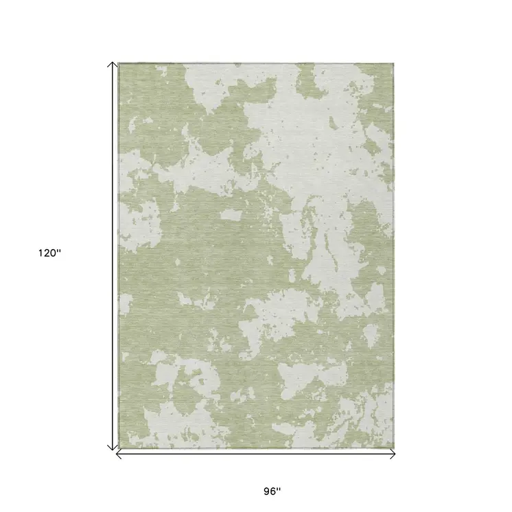 8' X 10' Artichoke Green And Ivory Abstract Washable Indoor Outdoor Area Rug
