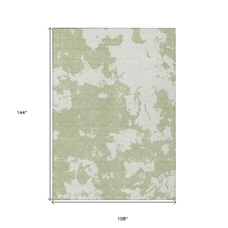9' X 12' Artichoke Green And Ivory Abstract Washable Indoor Outdoor Area Rug
