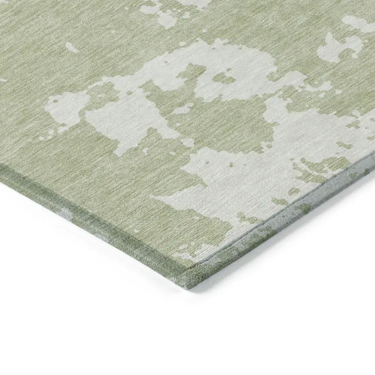9' X 12' Artichoke Green And Ivory Abstract Washable Indoor Outdoor Area Rug
