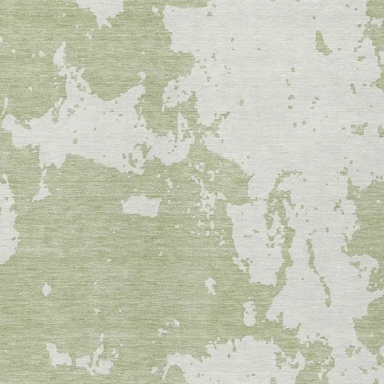 9' X 12' Artichoke Green And Ivory Abstract Washable Indoor Outdoor Area Rug