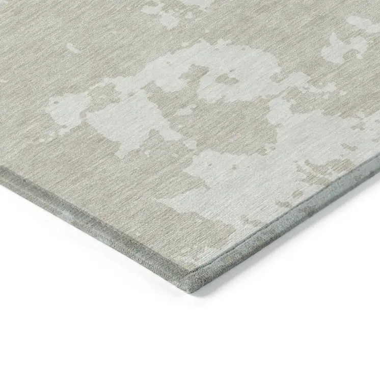 3' X 5' Beige And Ivory Abstract Washable Indoor Outdoor Area Rug