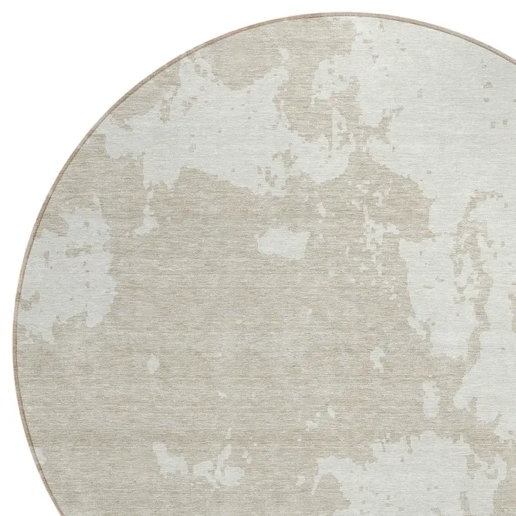 8' Beige And Ivory Round Abstract Washable Indoor Outdoor Area Rug