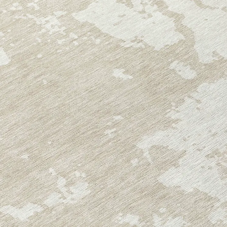 8' Beige And Ivory Round Abstract Washable Indoor Outdoor Area Rug