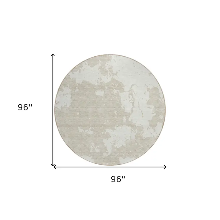 8' Beige And Ivory Round Abstract Washable Indoor Outdoor Area Rug