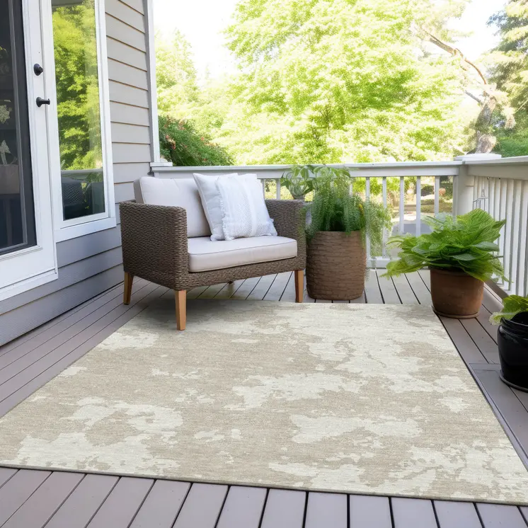 8' X 10' Beige And Ivory Abstract Washable Indoor Outdoor Area Rug