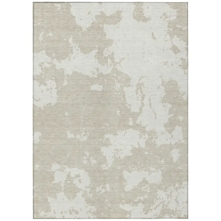 8' X 10' Beige And Ivory Abstract Washable Indoor Outdoor Area Rug