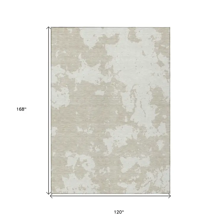 10' X 14' Beige And Ivory Abstract Washable Indoor Outdoor Area Rug