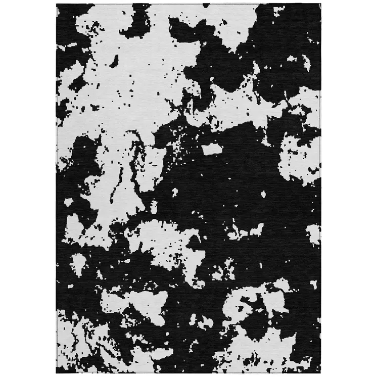 3' X 5' Black And Ivory Abstract Washable Indoor Outdoor Area Rug