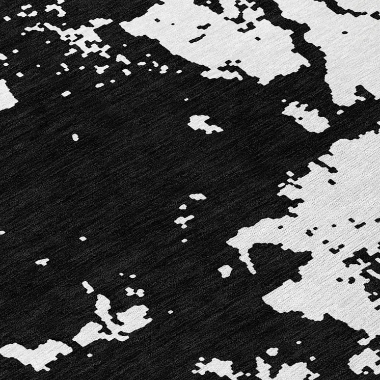 8' Black And Ivory Round Abstract Washable Indoor Outdoor Area Rug