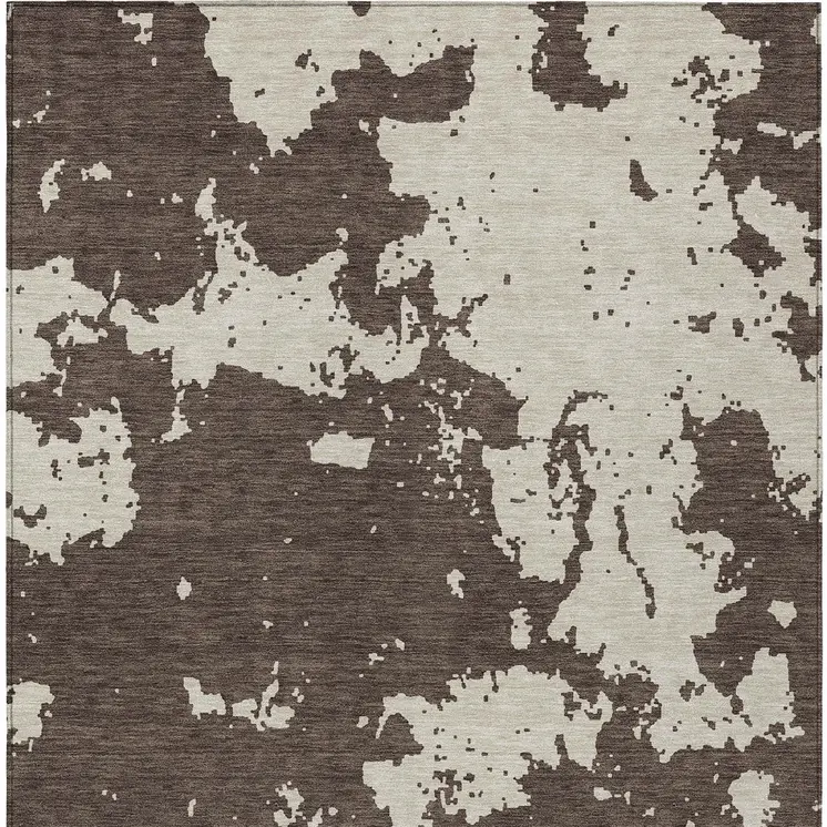 3' X 5' Brown And Beige Abstract Washable Indoor Outdoor Area Rug