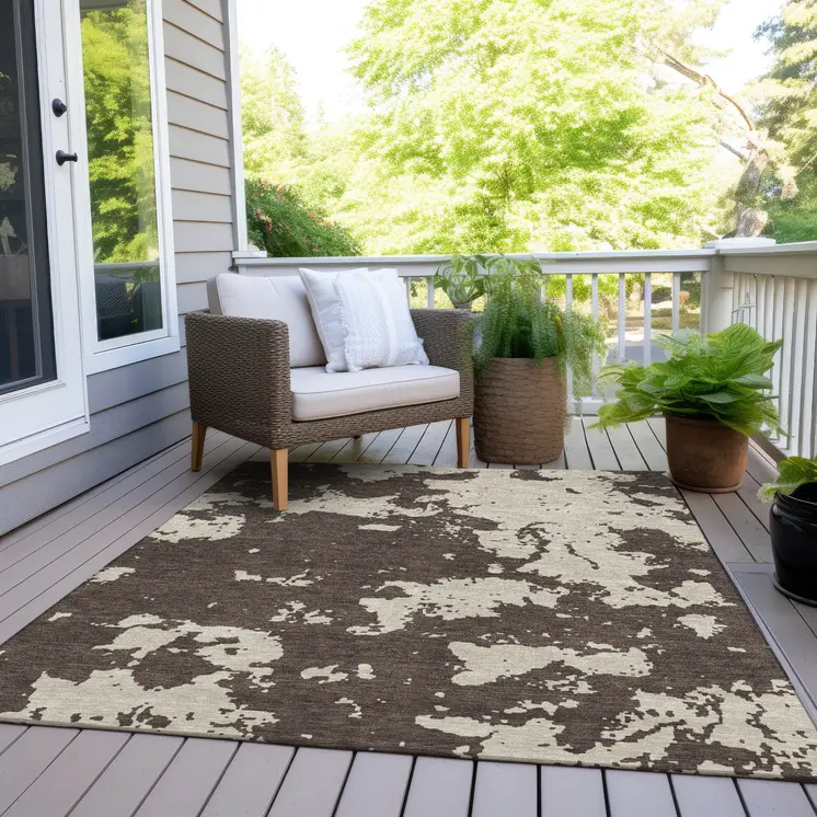 3' X 5' Brown And Beige Abstract Washable Indoor Outdoor Area Rug