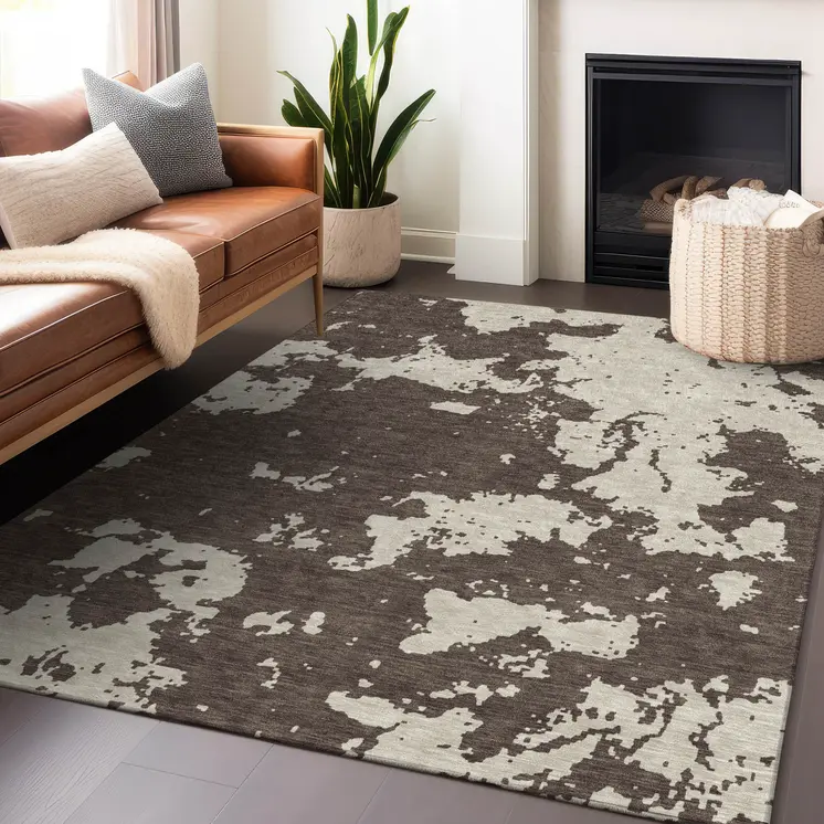 3' X 5' Brown And Beige Abstract Washable Indoor Outdoor Area Rug