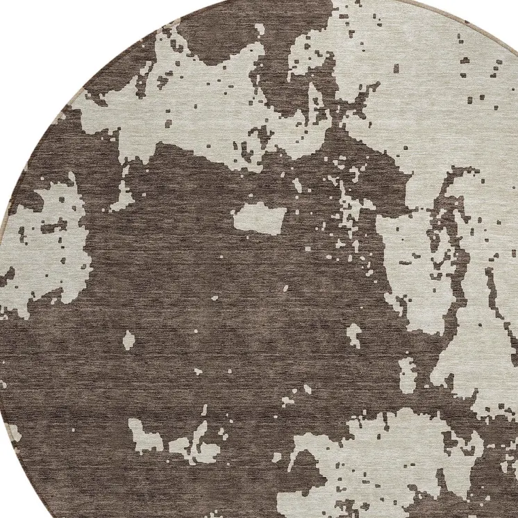8' Brown And Beige Round Abstract Washable Indoor Outdoor Area Rug