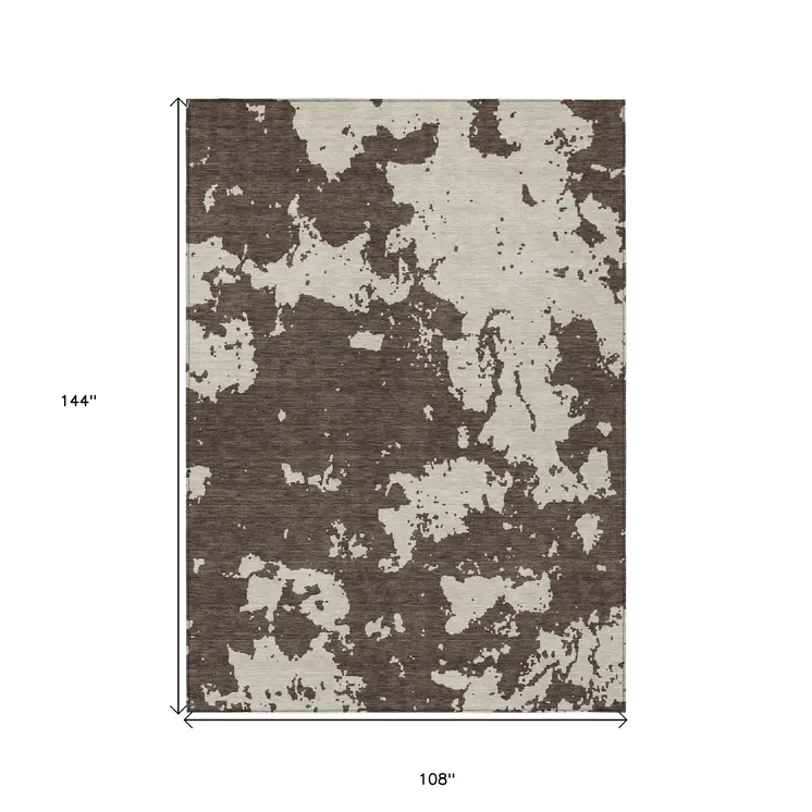 9' X 12' Brown And Beige Abstract Washable Indoor Outdoor Area Rug