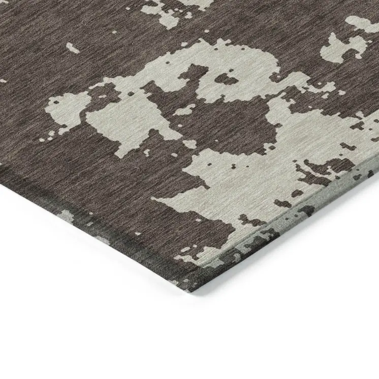 9' X 12' Brown And Beige Abstract Washable Indoor Outdoor Area Rug