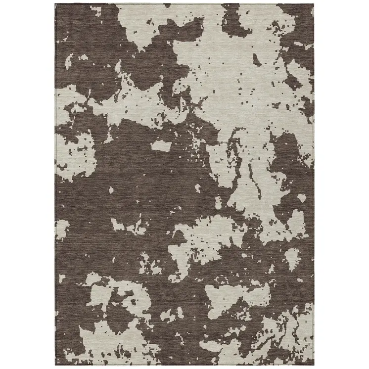 10' X 14' Brown And Beige Abstract Washable Indoor Outdoor Area Rug