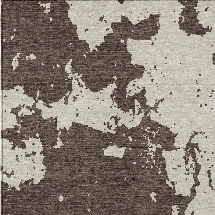 10' X 14' Brown And Beige Abstract Washable Indoor Outdoor Area Rug