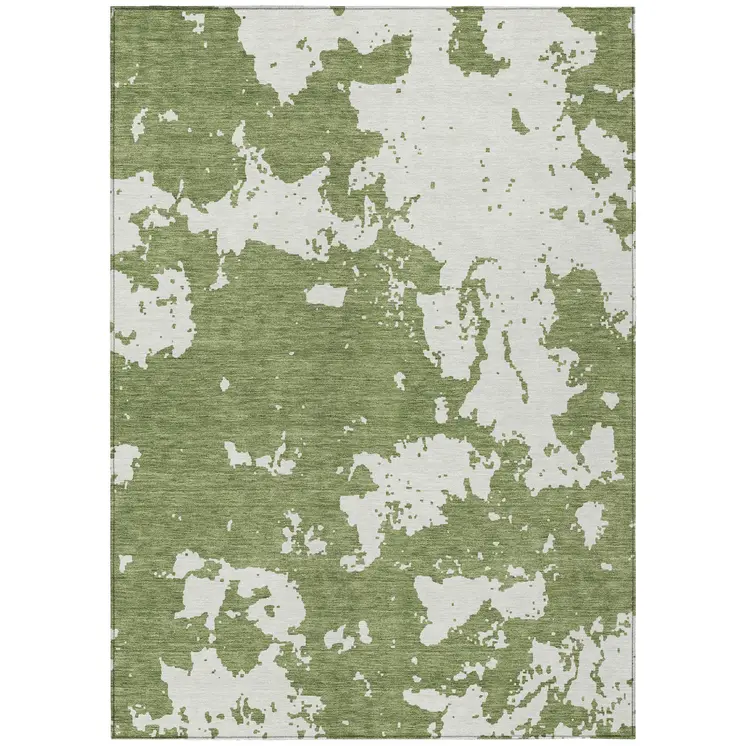 3' X 5' Green And Ivory Abstract Washable Indoor Outdoor Area Rug