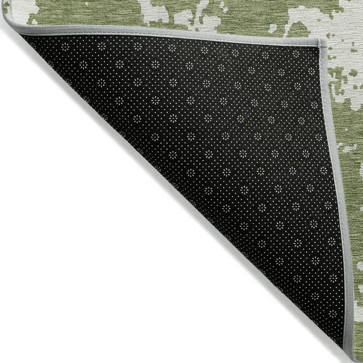 3' X 5' Green And Ivory Abstract Washable Indoor Outdoor Area Rug