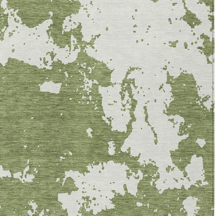 5' X 8' Green And Ivory Abstract Washable Indoor Outdoor Area Rug