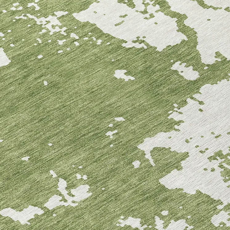 8' Green And Ivory Round Abstract Washable Indoor Outdoor Area Rug