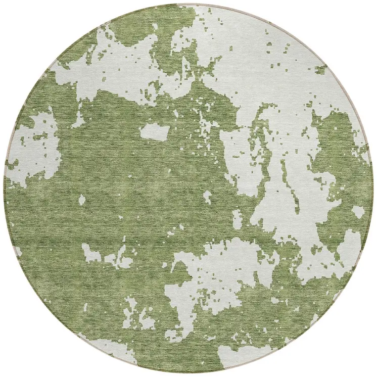 8' Green And Ivory Round Abstract Washable Indoor Outdoor Area Rug