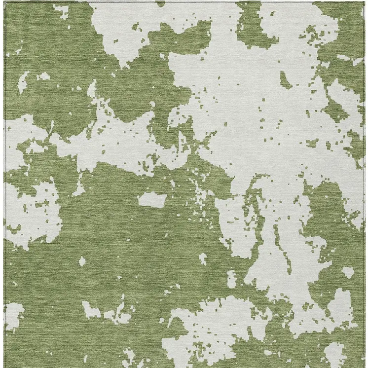 8' X 10' Green And Ivory Abstract Washable Indoor Outdoor Area Rug