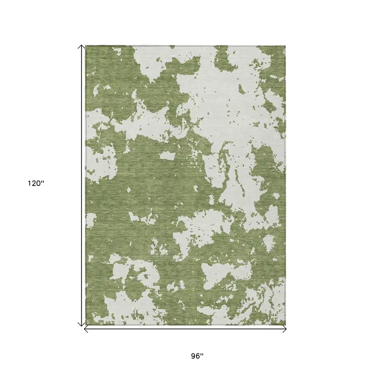8' X 10' Green And Ivory Abstract Washable Indoor Outdoor Area Rug