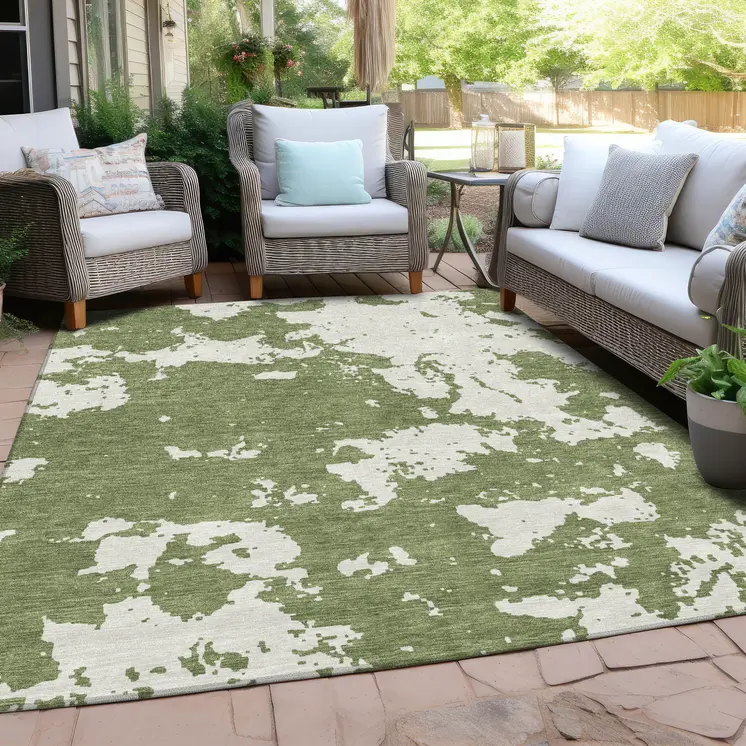 8' X 10' Green And Ivory Abstract Washable Indoor Outdoor Area Rug