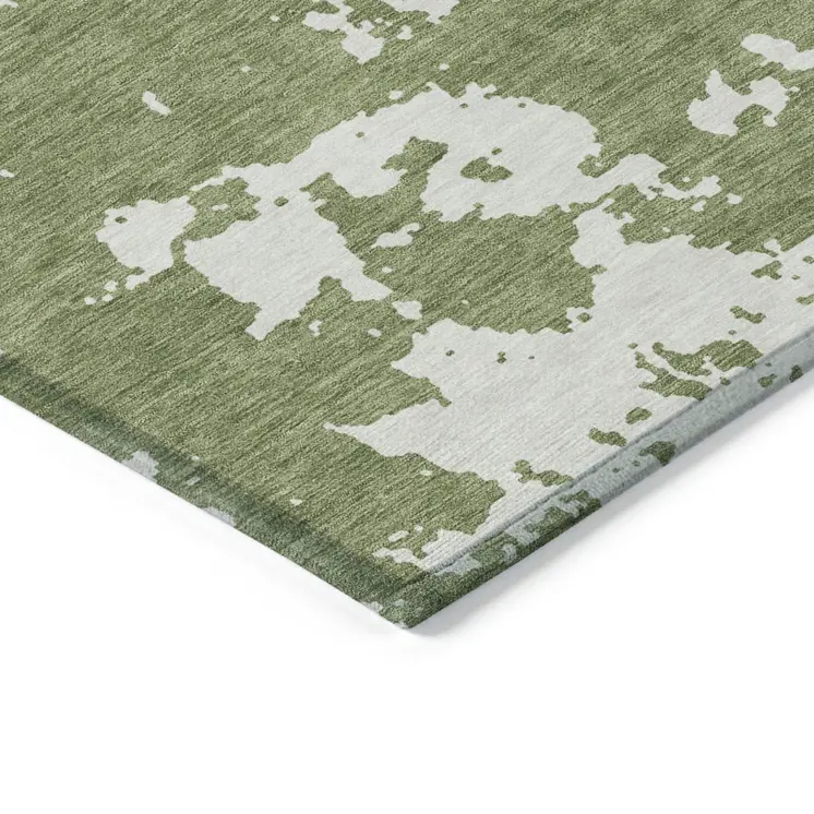 8' X 10' Green And Ivory Abstract Washable Indoor Outdoor Area Rug