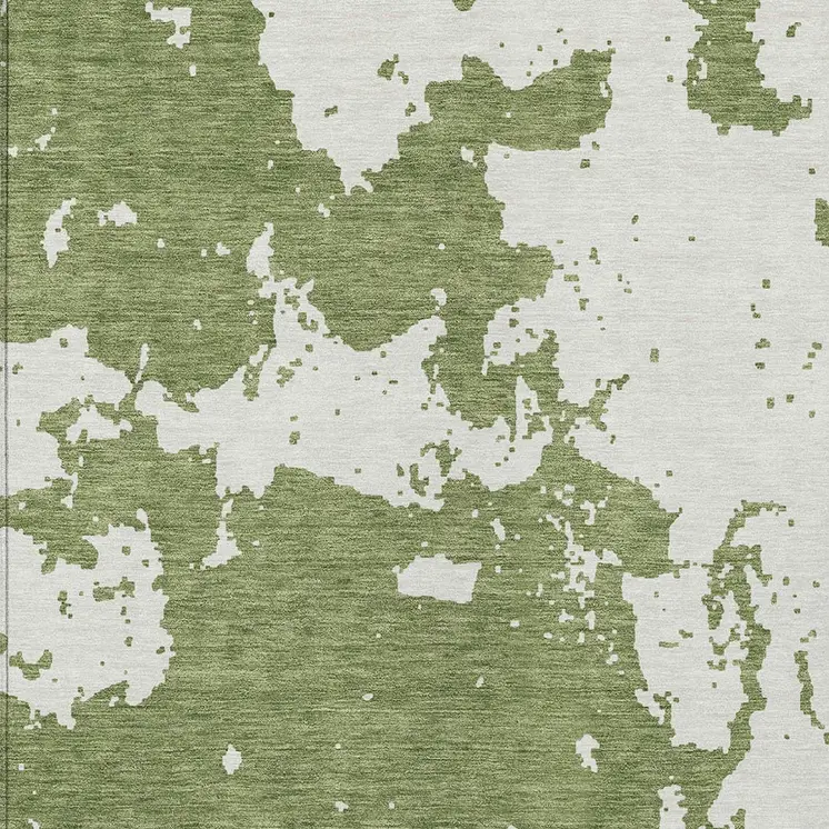10' X 14' Green And Ivory Abstract Washable Indoor Outdoor Area Rug