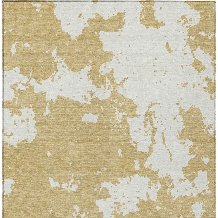 3' X 5' Gold And Ivory Abstract Washable Indoor Outdoor Area Rug