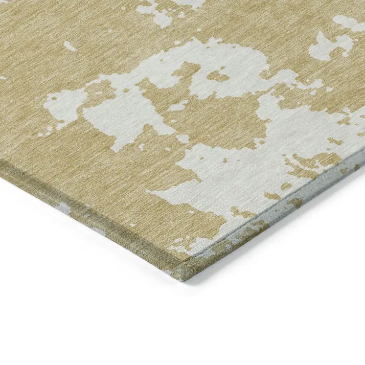3' X 5' Gold And Ivory Abstract Washable Indoor Outdoor Area Rug