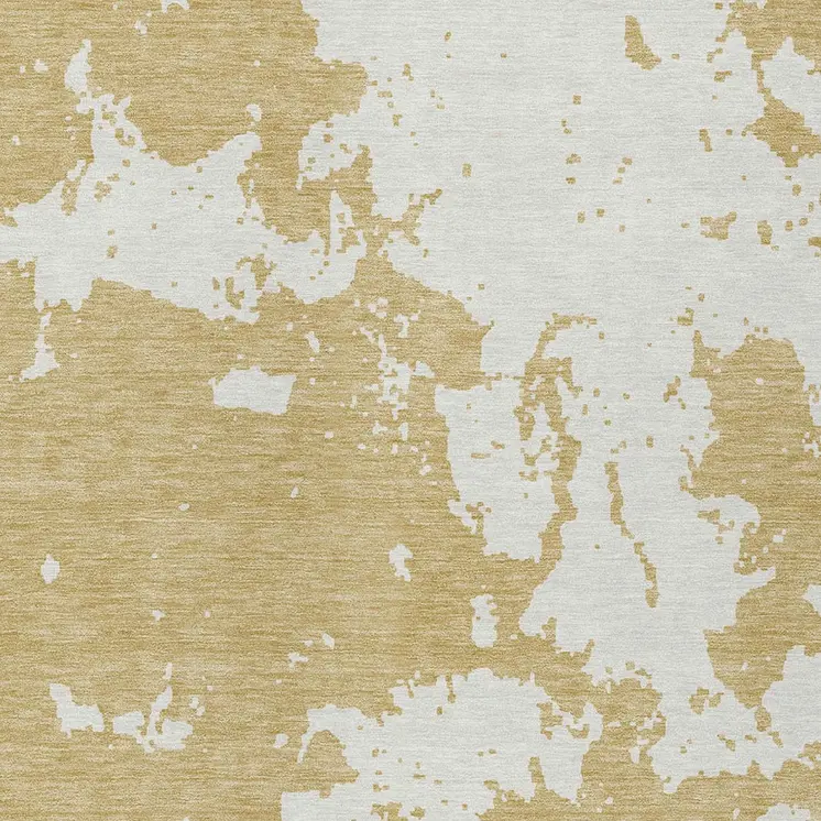 3' X 5' Gold And Ivory Abstract Washable Indoor Outdoor Area Rug