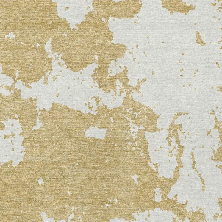 5' X 8' Gold And Ivory Abstract Washable Indoor Outdoor Area Rug