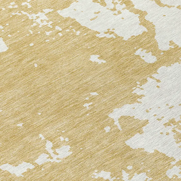 8' Gold And Ivory Round Abstract Washable Indoor Outdoor Area Rug