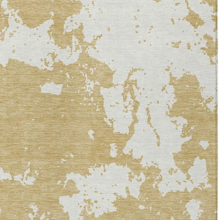 8' X 10' Gold And Ivory Abstract Washable Indoor Outdoor Area Rug