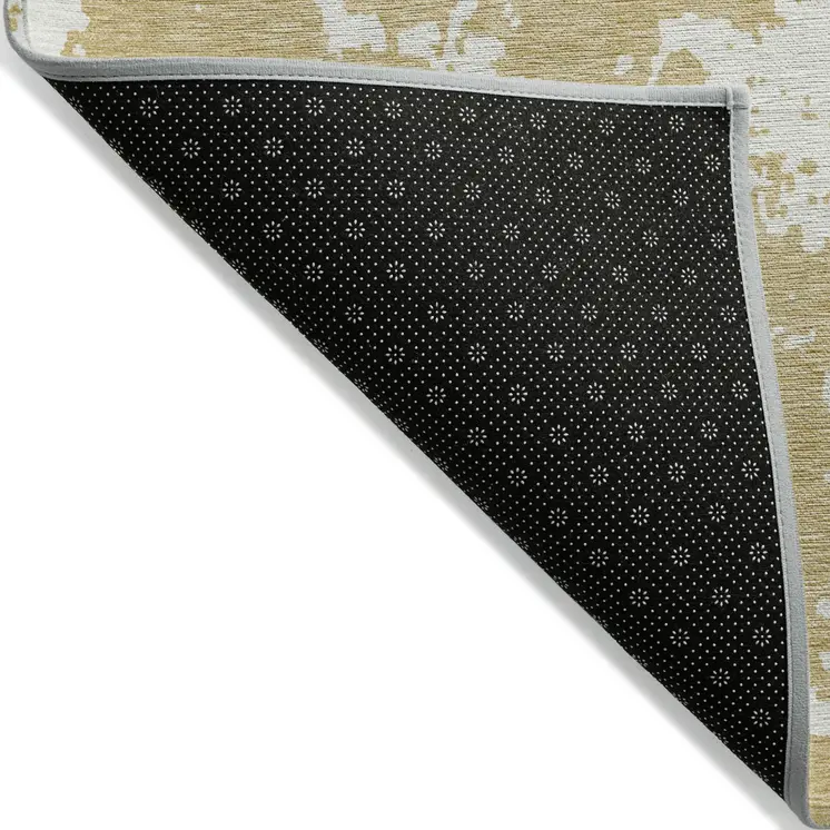 9' X 12' Gold And Ivory Abstract Washable Indoor Outdoor Area Rug