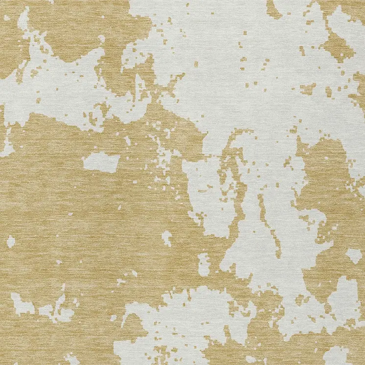 9' X 12' Gold And Ivory Abstract Washable Indoor Outdoor Area Rug