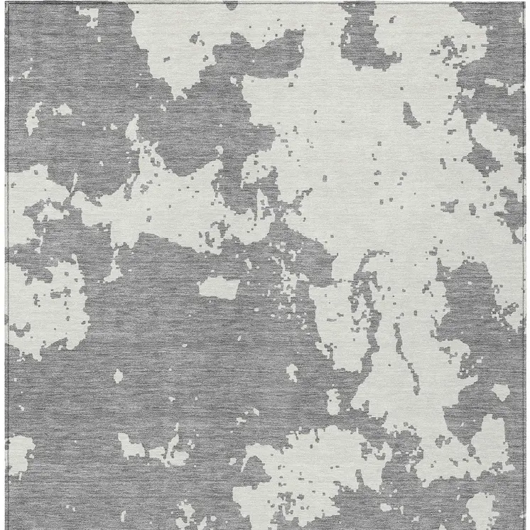 5' X 8' Gray And Ivory Abstract Washable Indoor Outdoor Area Rug