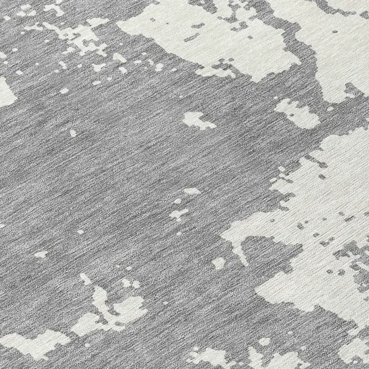 8' Gray And Ivory Round Abstract Washable Indoor Outdoor Area Rug