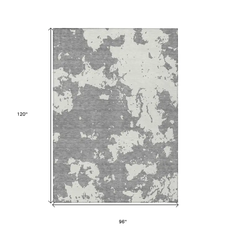 8' X 10' Gray And Ivory Abstract Washable Indoor Outdoor Area Rug