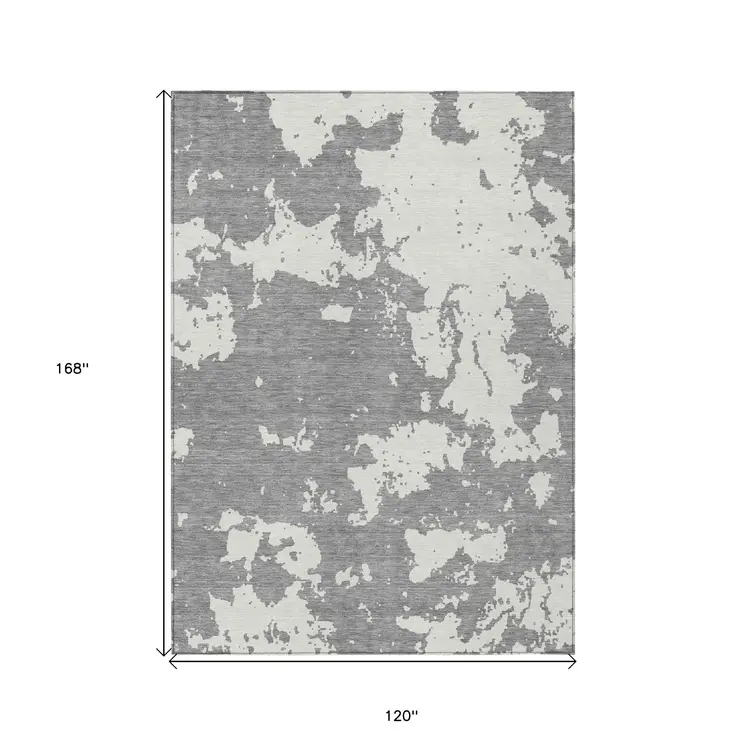 10' X 14' Gray And Ivory Abstract Washable Indoor Outdoor Area Rug