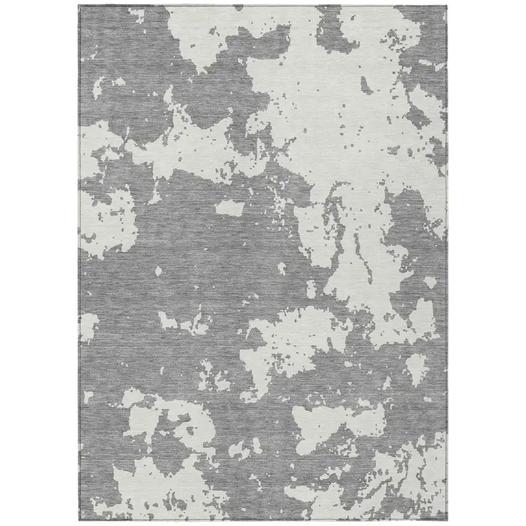 10' X 14' Gray And Ivory Abstract Washable Indoor Outdoor Area Rug