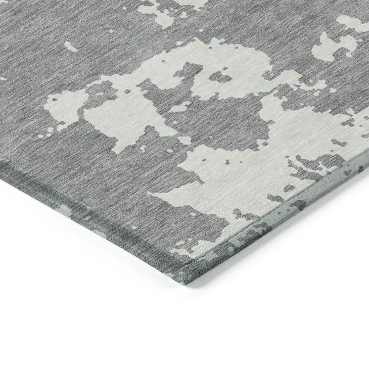 10' X 14' Gray And Ivory Abstract Washable Indoor Outdoor Area Rug