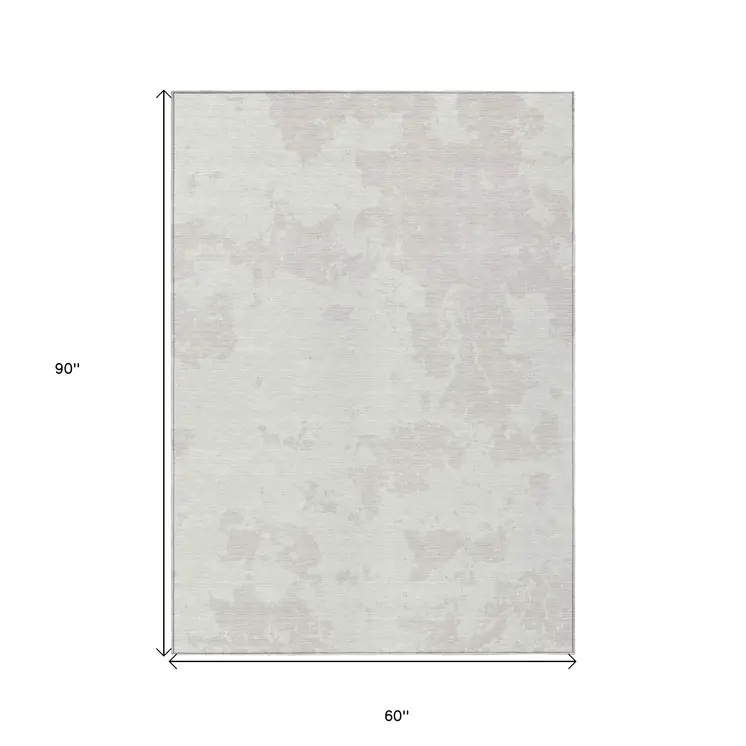 5' X 8' Ivory And Gray Abstract Washable Indoor Outdoor Area Rug